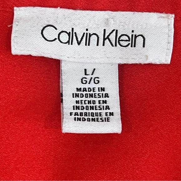 Calvin Klein Womens Button Up Top Size Large Bright Red Long Sleeve Office - Picture 3 of 8